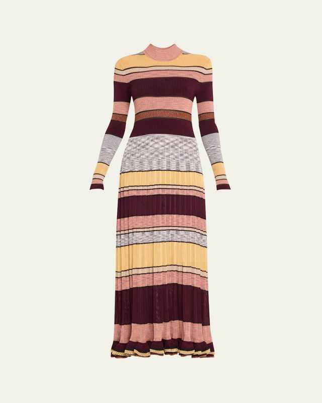 Evangeline Striped Mock-Neck Knit Maxi Dress